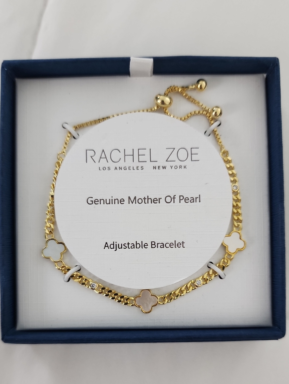 Rachel Zoe Gold Bracelet with White Mother-of-Pearl Clover Accents